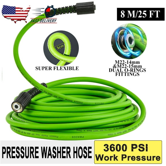 iMeshbean 25 ft Flexible Pressure Washer Extension Hose, 3600 PSI Kink Resistant
