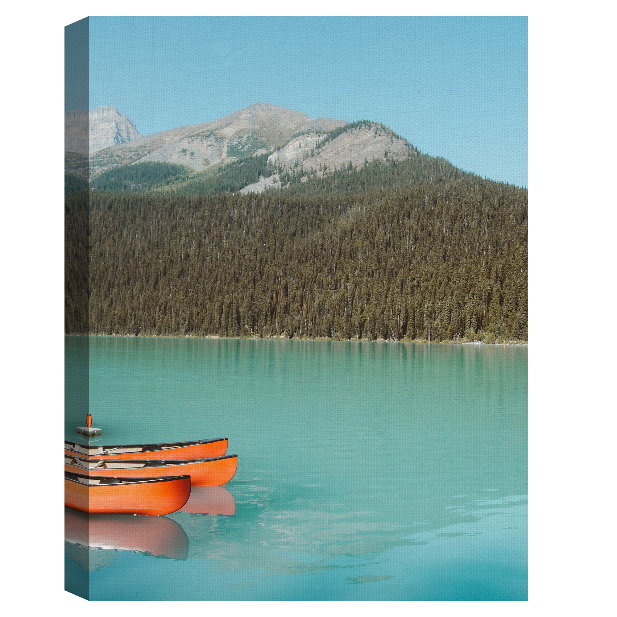 Masterpiece Art Gallery Three Canoes Lakeside Mountain by Michael Heuser Canvas Art Print 18" x 24"