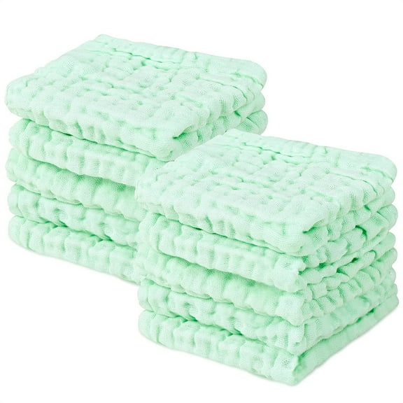 10PCS Baby Muslin Burp Cloths Cotton Hand Washcloths 6 Layers Extra Absorbent Soft Towel Gauze Kindergarten Facecloth-Green