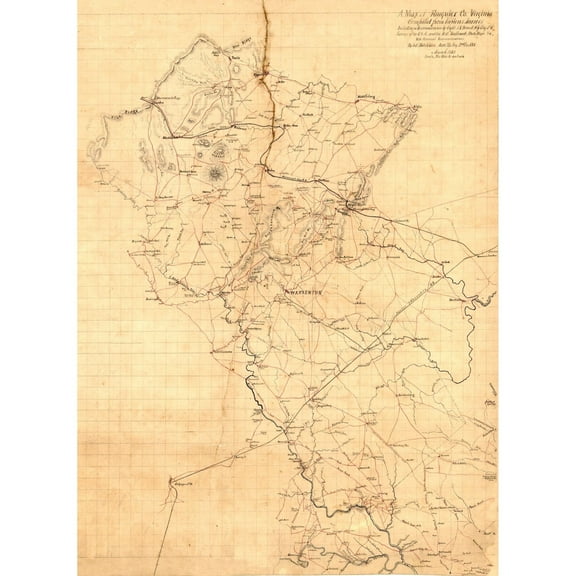Historic County Map - Fauquier County Virginia - Hotchkiss 1863 - Vintage Wall Art