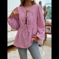 thumbnail image 4 of Blusa Babydoll con Lazo Frontal para Mujer, Larga, Rayas, Peplum, Volantes, Encaje. Rojo L, 4 of 7