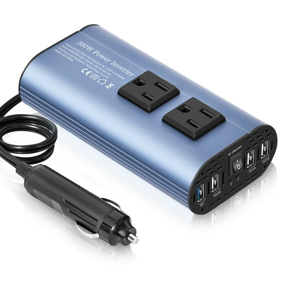 TATALIKEN 500W Car Inverter, 12V DC to 110V AC w/ 2 Outlets & 4 USB Ports, for Laptop