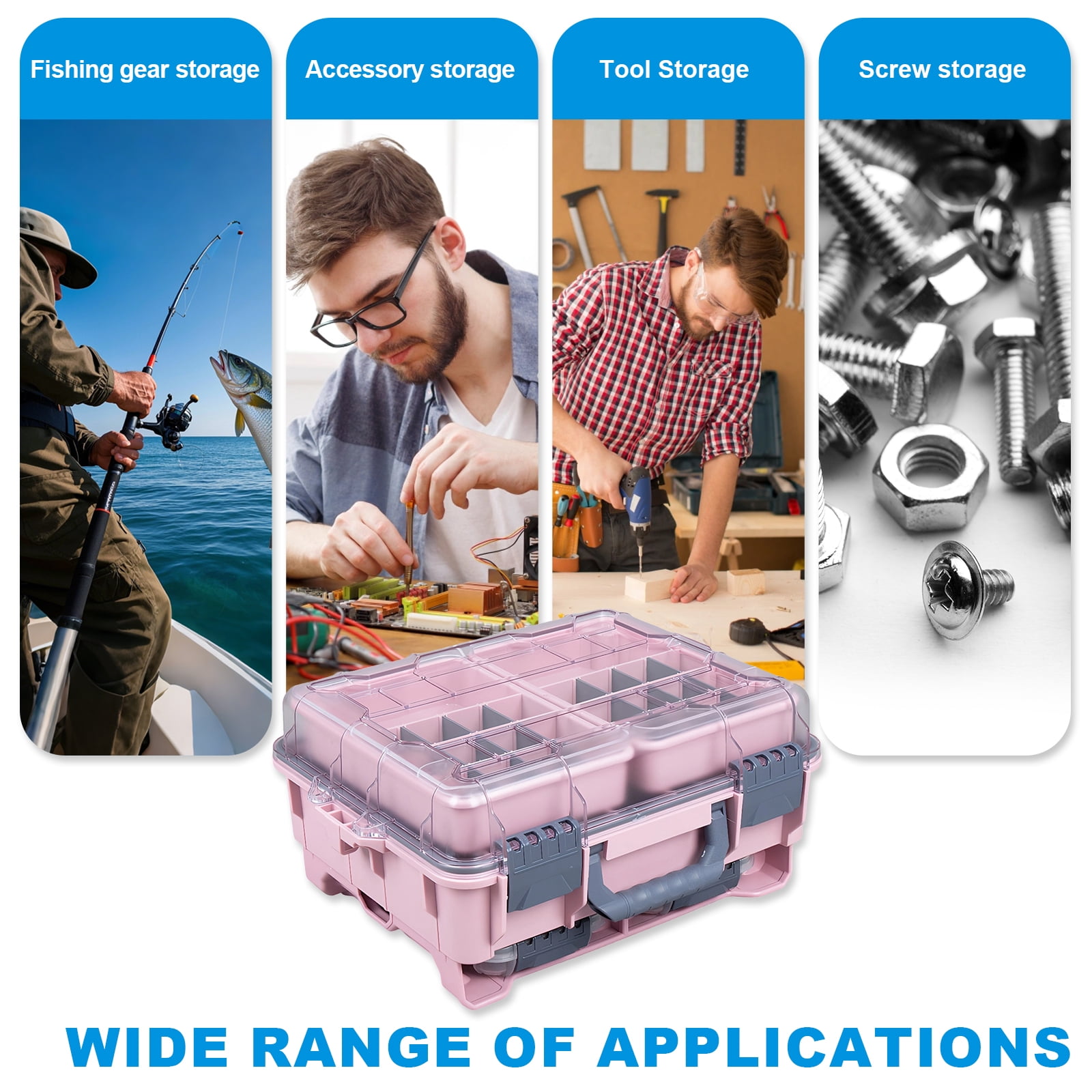 Btidfty Universal Fishing Tackle Box Removal Inside Design for Fishing Gifts (Pink)