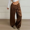 thumbnail image 2 of Fiaer Women Leopard Satin Pajamas Pants High Waisted Trendy Sleepwear Trousers Wide Leg Baggy Casual Comfort Lace up Pjs Slacks Brown S, 2 of 9