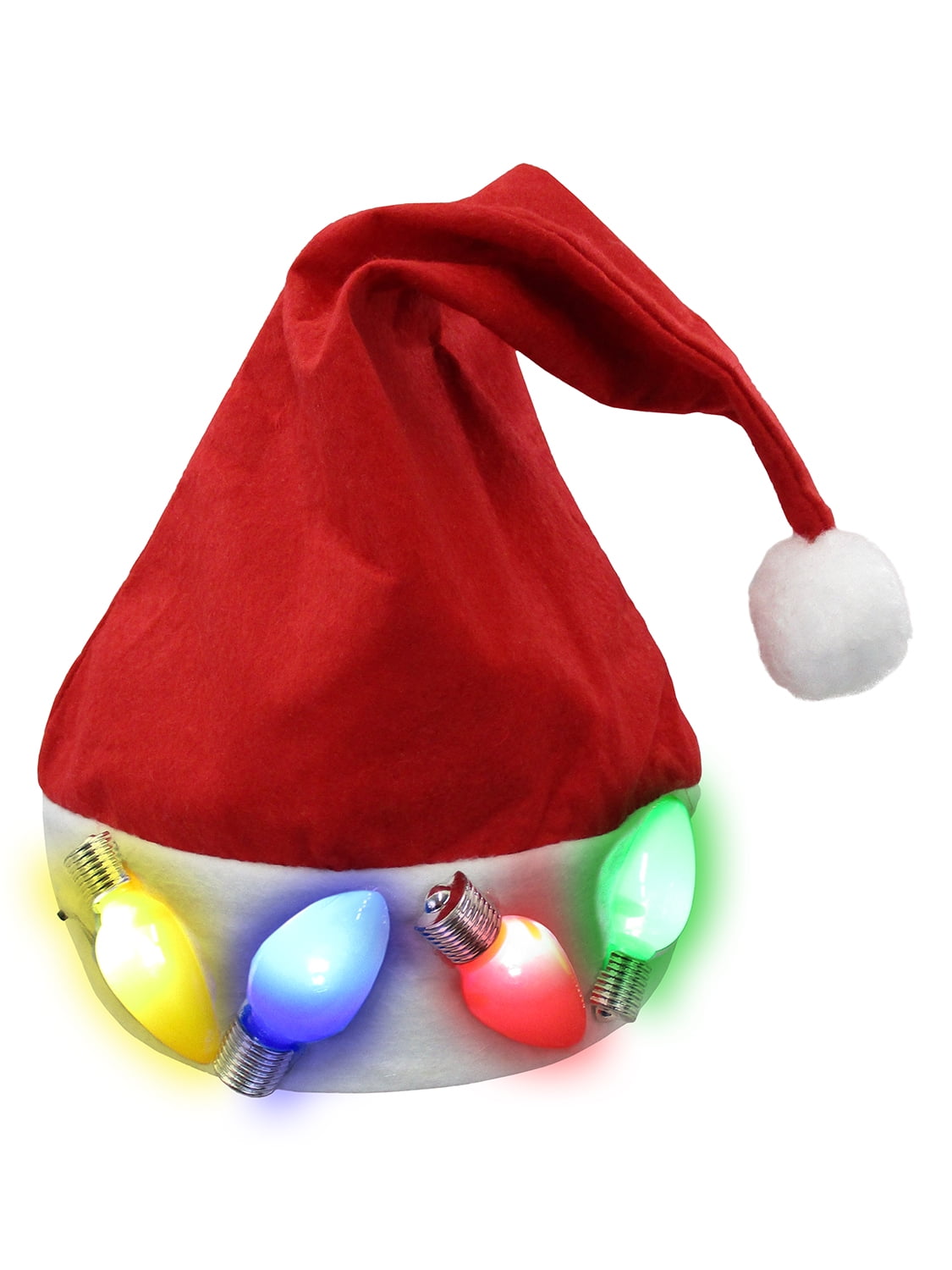 Light Up Christmas Bulb Santa Hat With Faux Fur Trim Border and Puffy