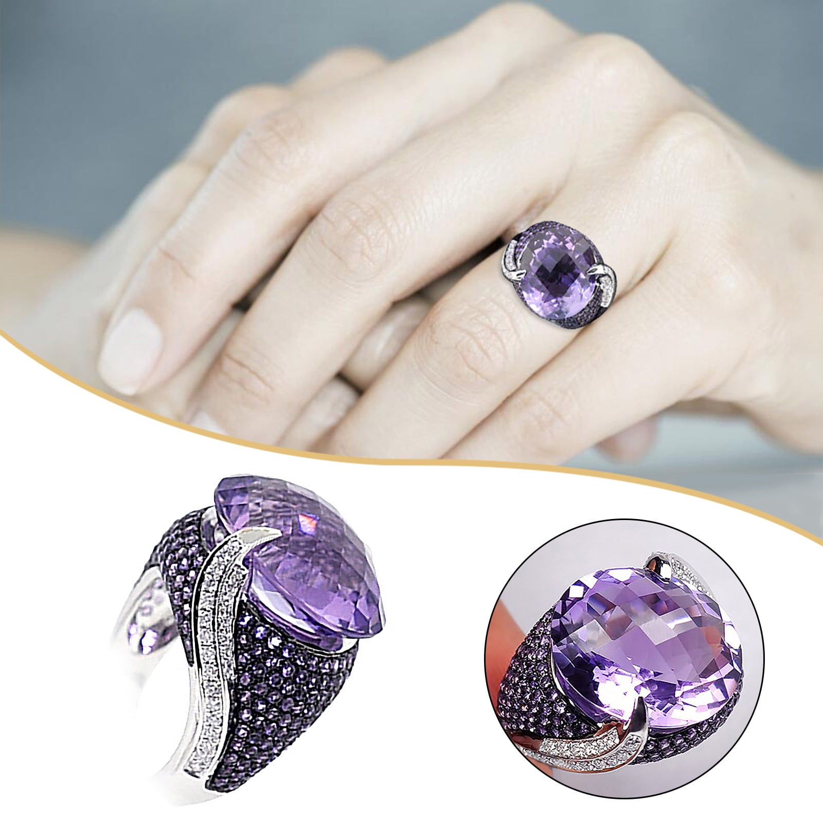 White Gold Round Cut Purple Amethyst Gem Wedding Band Ring Women Gift Size 6-10