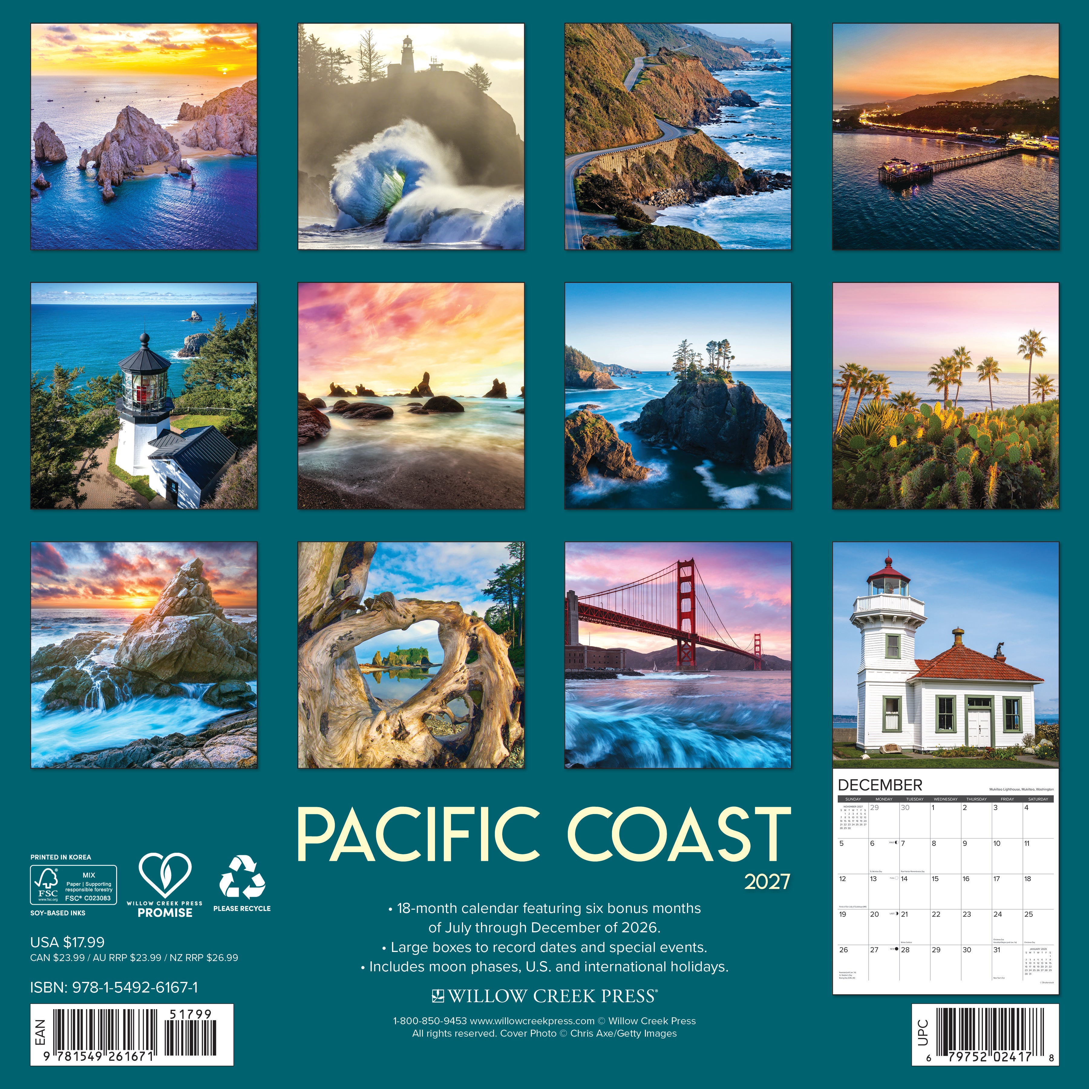 Willow Creek Press, Pacific Coast 2027 Wall Calendar