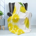 thumbnail image 4 of Lemon Soft Flannel Fleece Throw Blanket, Ripe Exotic Sour Citrus Fruit Lemon Leafage Lemonade Food Photo, Cozy Plush for Indoor and Outdoor Use, 50" x 60", Lime Green Yellow, by Ambesonne, 4 of 5