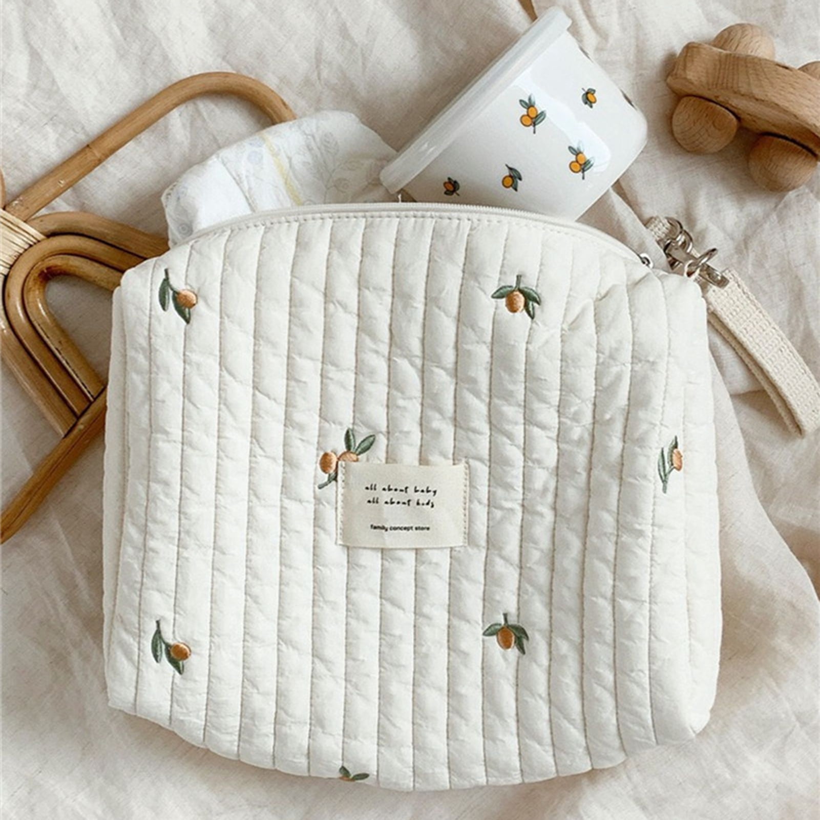 Diaper Bag|Cute Cotton Diaper Bag Organizing Pouches|Small Cotton Carry Purse Zipper Embroidered Mom