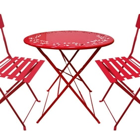 red wrought iron bistro set