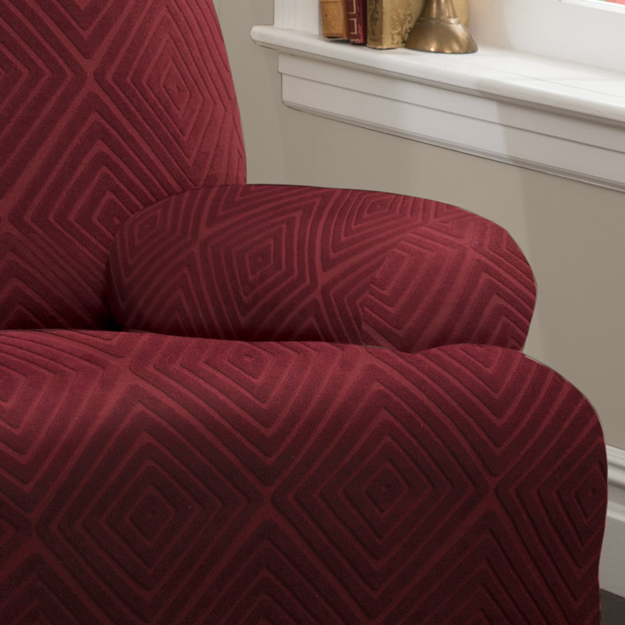 Stretch Sensations 4-Piece Stretch Shapely Diamond Jumbo Recliner Slipcover, Burgundy