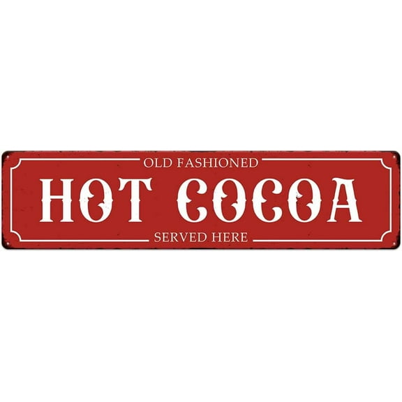 Hot Cocoa Served Here Christmas Metal Sign Vintage Print Art Poster Tin Hanging Plaque for Home Kitchen Patio Yard Office Cafe Coffee Bar Front Door Wall Decor 16" x 4"