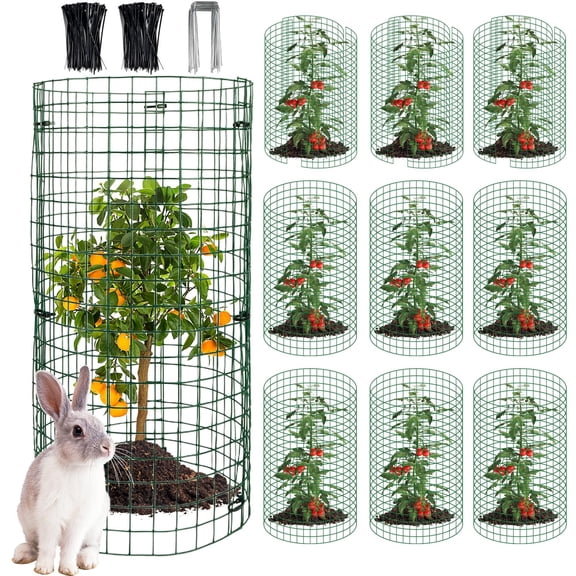 EBaokuup 10 Pack 20 x 12 Inch Wire Plant Protectors, Garden Mesh Plant Cages with Stakes and Zip Ties