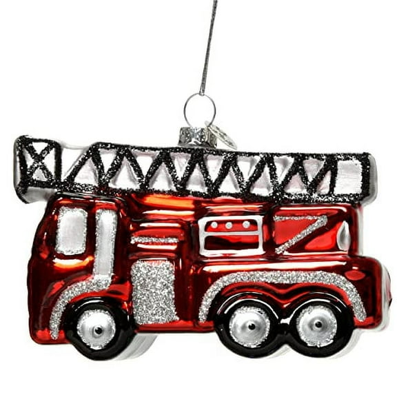 Fire Truck Blown Glass Ornament for Christmas Tree