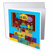 3dRose 4th Choo Choo Train Birthday Party, Greeting Cards, 6 x 6 inches, set of 12