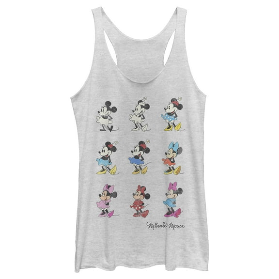 Women's Mickey & Friends Evolution of Minnie Mouse Racerback Tank Top White Heather Medium