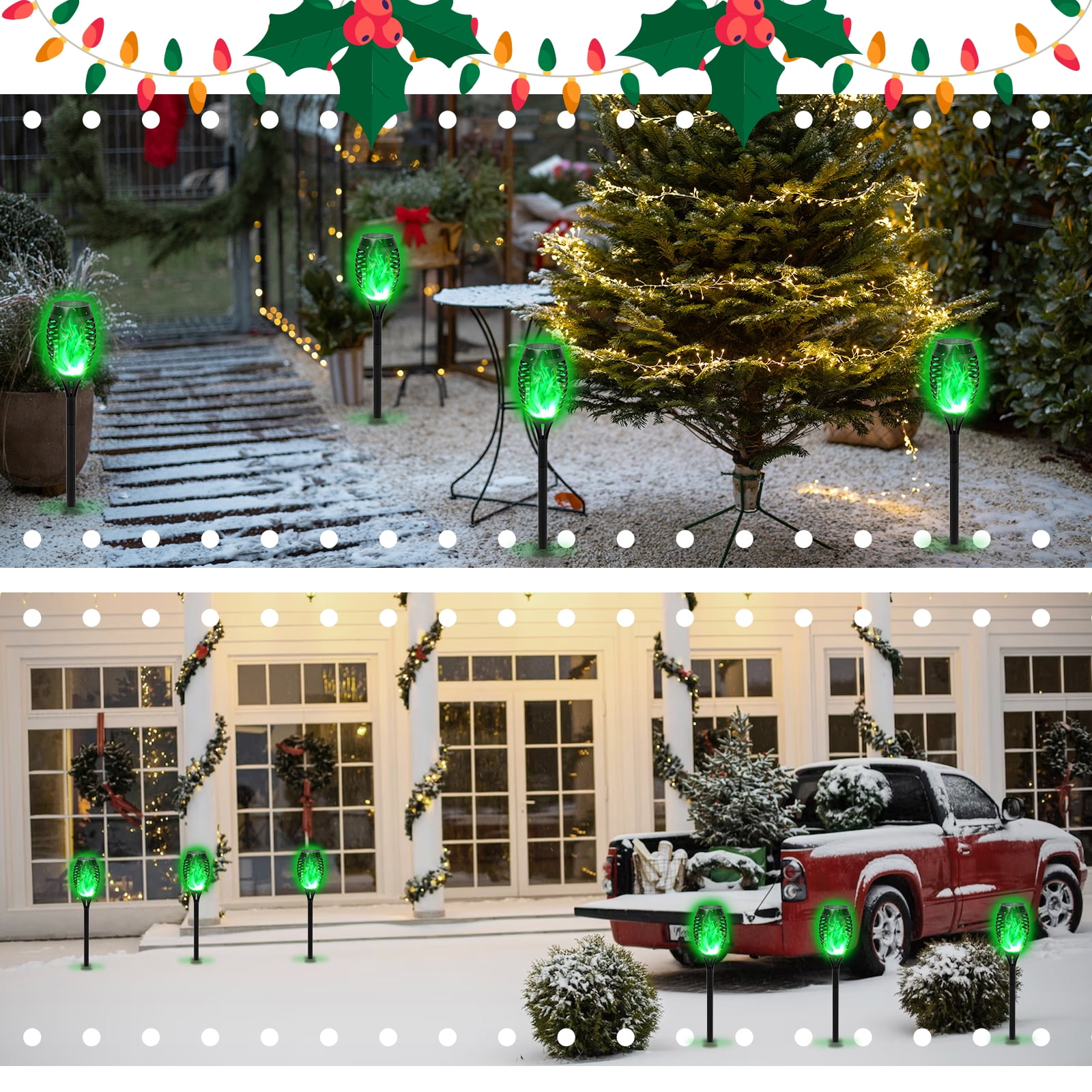 Baokaler Solar Torch Lights, 8PCS Green Solar Lights W/Flickering Flame, 12-LED Solar Tiki Torches for Outside Waterproof Landscape Outdoor Lights Garden Yard Patio Lawn Xmas Decorations