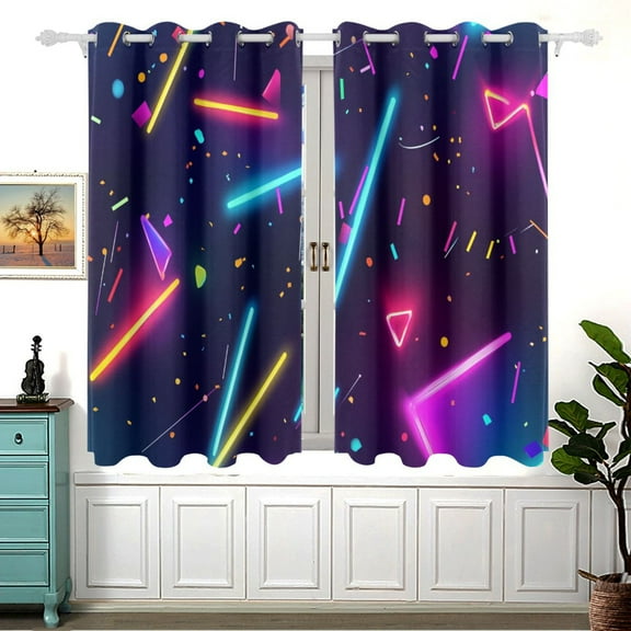 Colorful Neon Design 2 Panels 54x55 Inch Blackout Curtains Thermal Insulated for Living Room Bedroom