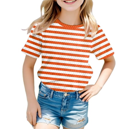 Vividxx Boys T-Shirt Kids Striped Print Short Sleeve Party T Shirt Casual Crew Neck Tee Shirt For Toddler Comfortable Blend Top For Children Fashion 100