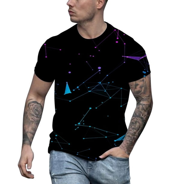 Mens Shirt Adult Male Tall T Shirt Men Summer Outdoor Printed Short Sleeve  T Shirt Crew Neck Casual Top Clothes(Black,XXL) 