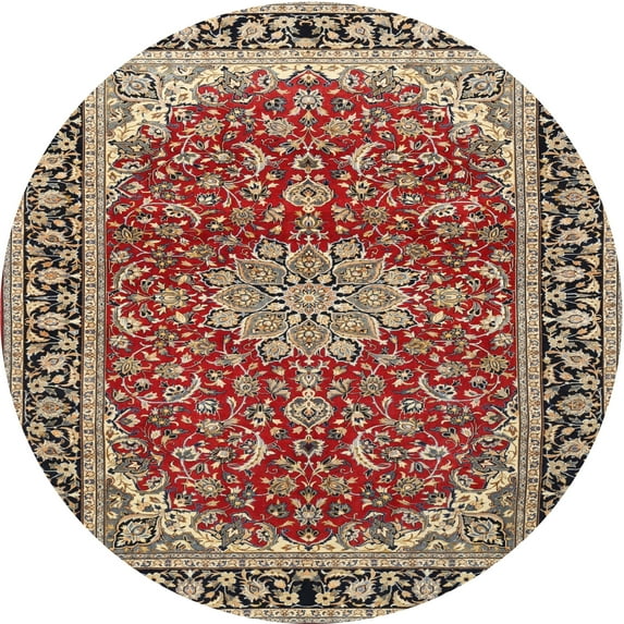 Ahgly Company Machine Washable Indoor Round Traditional Vermilion Red Area Rugs, 3' Round