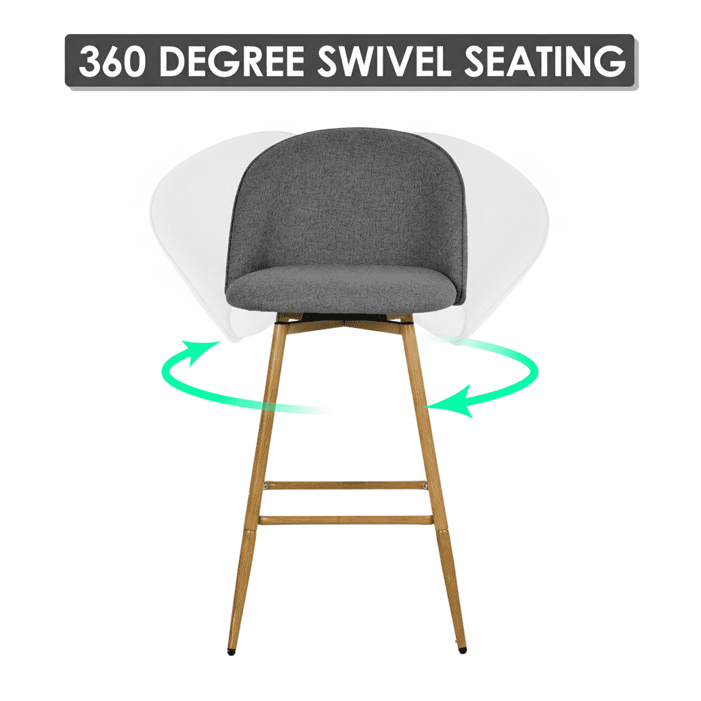 Homy Casa Set of 2 Modern Bar Stool with Fabric Upholstery - 26 in. Seat Height Adjustable Seat for Kitchen Island