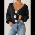 thumbnail image 4 of Suéter Tipo Cárdigan Corto con Flores 3D para Mujer, Elegante, Holgado, de Larga, Abierto Al Frente, Tejido y , para Otoño. Negro M, 4 of 9