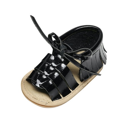 

Girls Sandals Boys Open Toe Solid Tassels First Walkers Summer Flat Sandal Black Size 14