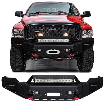 Vijay Compatible with 2002-2003-2004-2005 Dodge RAM 1500 Front Bumper Textured Black Steel with Light and D-ring