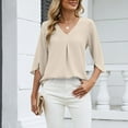 thumbnail image 6 of Maplenight Womens 3/4 Sleeve Shirts Pleated Dressy Business Casual Tops Loose V Neck Office Work Shirt, 6 of 8