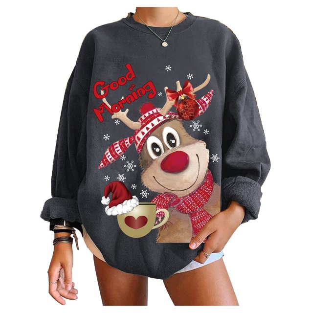 Licupiee Women's Christmas Ugly Sweater Reindeer Themed Knitted Ugly