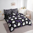 thumbnail image 2 of Feelyou Cartoon Ghost Twin Bedding, Spooky Stars Bat Bedding Comforter Set, Black Purple, Black Reversible, 7pcs, 2 of 7