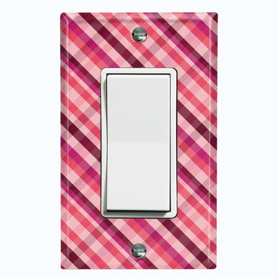 Metal Light Switch Plate Outlet Cover Vintage Red Pink Plaid Pattern WAL035