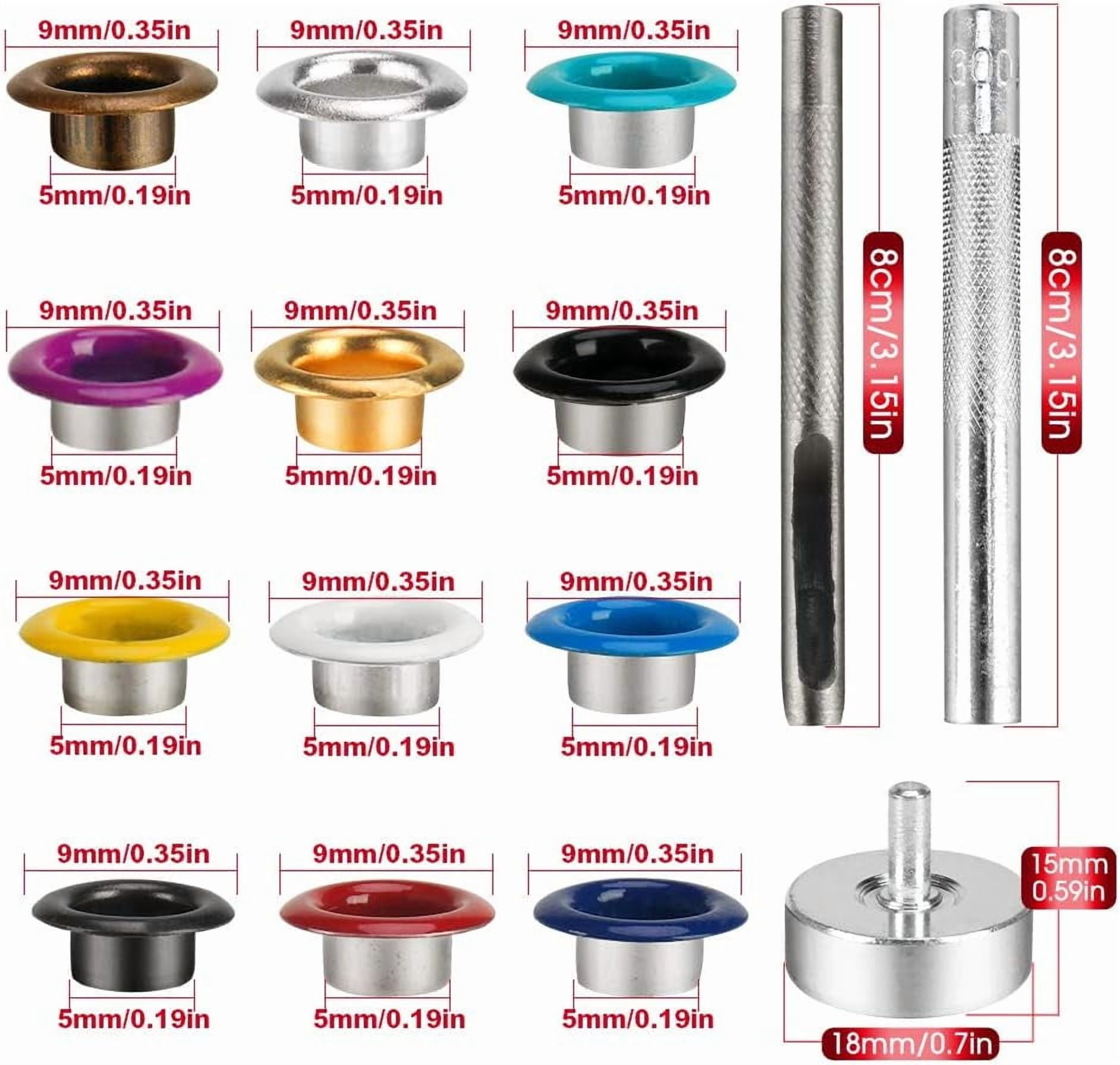 ABCISI Metal Eyelets, 600Pcs 12 Colors 3/16 inch Metal Grommets Kit, Multi-Color Grommets Kit, Metal Eyelets Set with 3 Pieces Installation Tool and Storage Box for DIY Shoes Clothes Crafts Bag