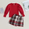 thumbnail image 2 of Douhoow Little Girls 2 Piece Autumn Outfits 4Y 5Y 6Y 7Y 8Y Kids Long Sleeve Ribbed Tops + Plaid Mini Skirt Set, 2 of 6