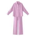 thumbnail image 3 of Uootdi Women's 2 Piece Matching Lounge Set Long Sleeve Oversized Button Down Shirt Drawstring High Waist Wide Leg Linen Pants Set, 3 of 6