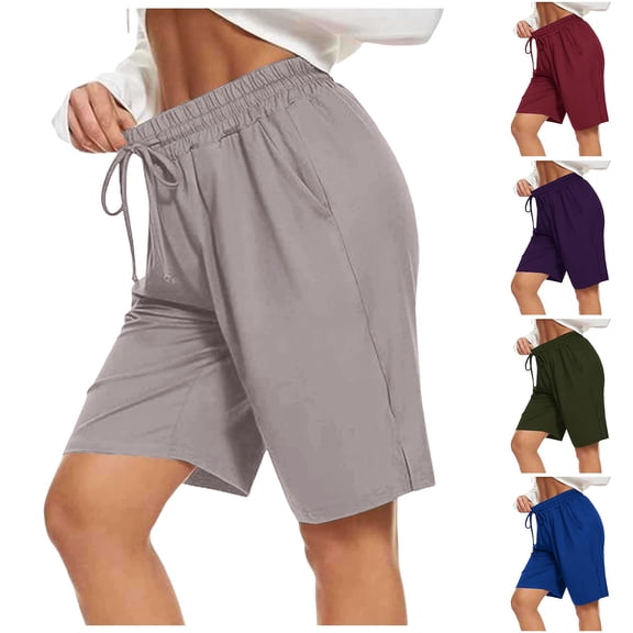 Trendfront Women's Elastic Tie Waist Athletic Shorts with Pockets Casual Gym Fitness Workout Activewear Bottoms for Women