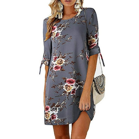 Vista - Women's Summer Round Neck Printed Casual Mini Dress - Walmart ...