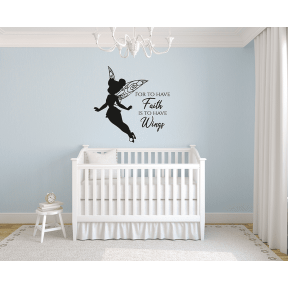 For To Have Faith Is To Have Wings Tinker Bell Silhouette Movie Quote Vinyl Wall Art Sticker Wall Decal Decoration For Home Room Wall Boys Girls Room Playroom Wall Décor Décor Design Size (40x24 inch)
