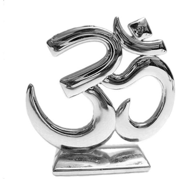 MASSIVE MART Hindu Religious Symbol OM Idol Silver Metal Statue for Car Dashboard | Mandir Pooja Murti | Temple Puja | Home Decor | Office Showpiece