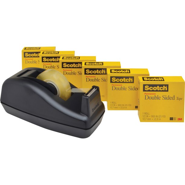 Double Sided Tape With Dispenser 1 Core 0 5 X 75 Ft Clear 6 Pack Bundle Of 5 Walmart Com