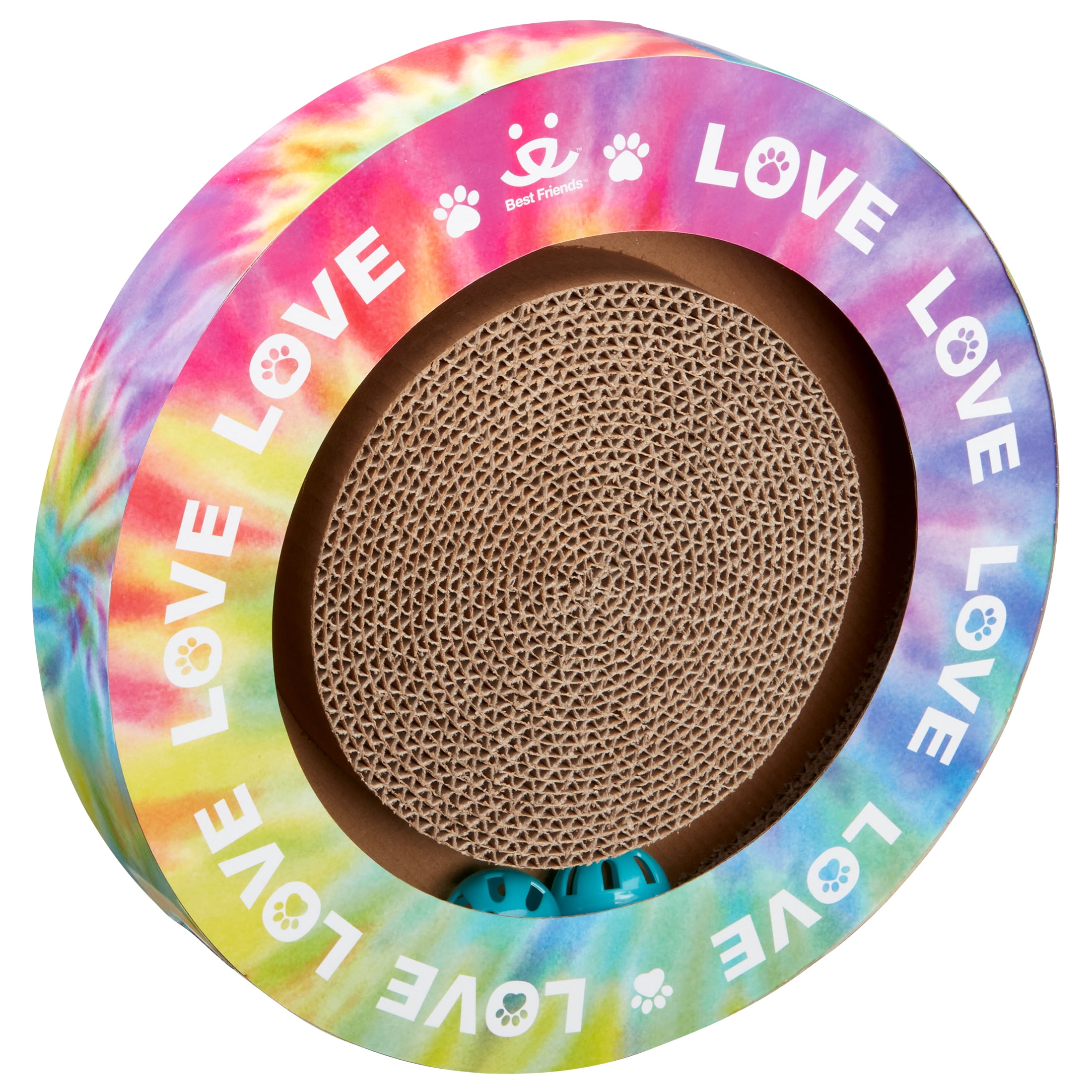 Best Friends Cat Scratcher-Round Track with Spinning Ball-Tie Dye-14"