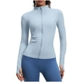 thumbnail image 2 of Avrnliq Women's UPF 50+ Sun Protection Jacket Light Blue Zip Up Workout Jacket, Activewear with Thumbholes, High Neck Moisture Wicking Running Yoga Jacket, Stretch,Size L, 2 of 8