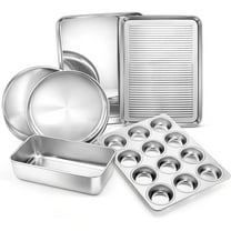 Vesteel 6-Piece Nonstick Bakeware Set, Stainless Steel Baking Pans Set for Oven, Include 8 inches Round Cake Pan/Rectangle Baking Cookie Sheet/Muffin/Loaf Pan, Non-Toxic & Heavy Duty, Dishwasher Safe