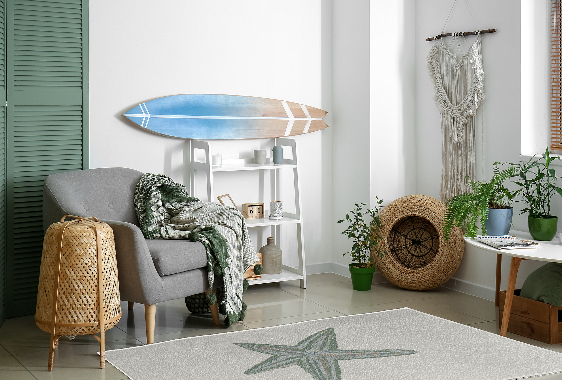 Simply Daisy 4' x 6' Starfish Nautical Chenille Rug, Sage