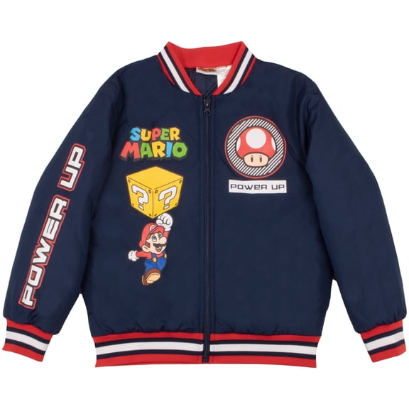 Nintendo Super Mario Bros Boys Bomber Jacket, Zip-Up Varsity Jacket for Kids and Toddlers (Size 4-12)