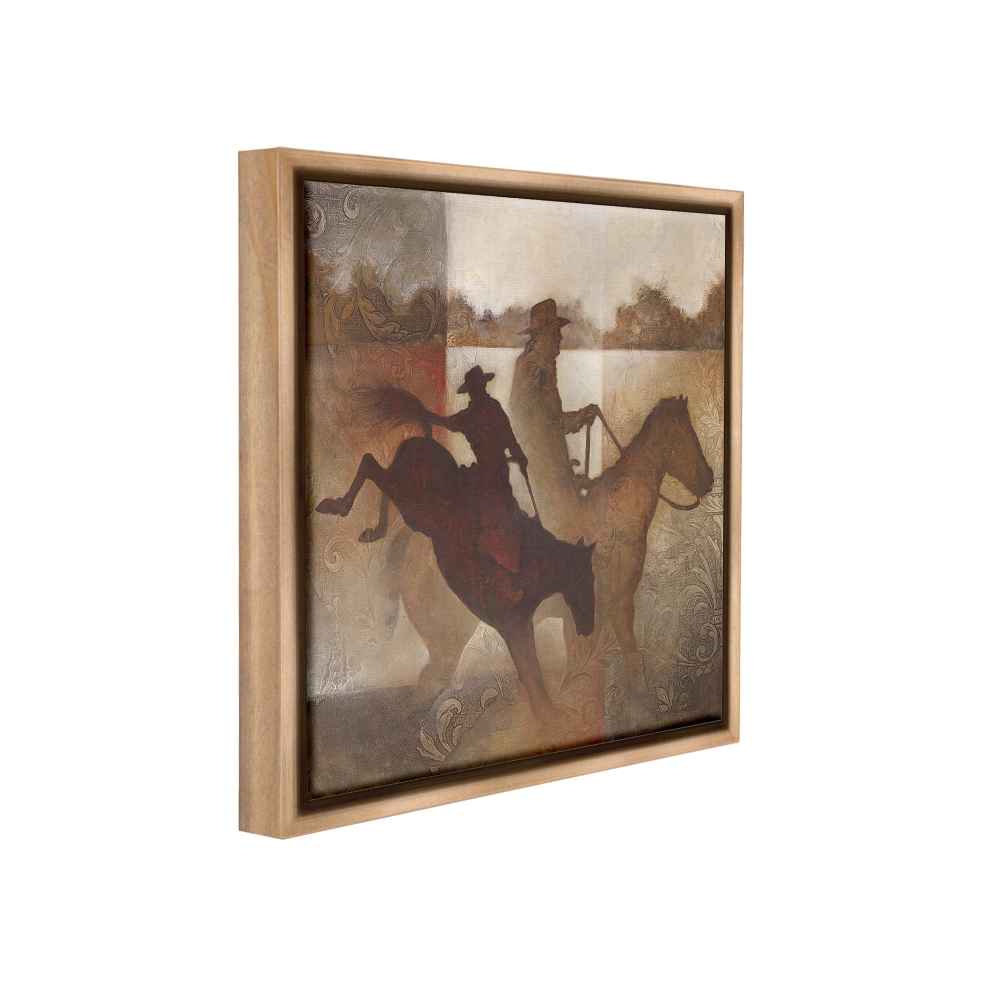 Stupell Industries Rustic Cowboy Silhouettes Animals & Insects Painting Brown Floater Framed Canvas Art Print Wall Art, 25 x 25