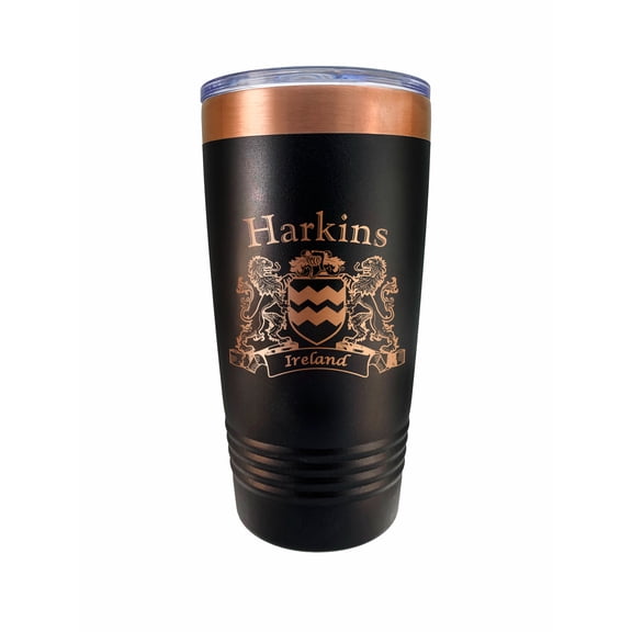 Harkins Irish Coat of Arms Black Travel Mug