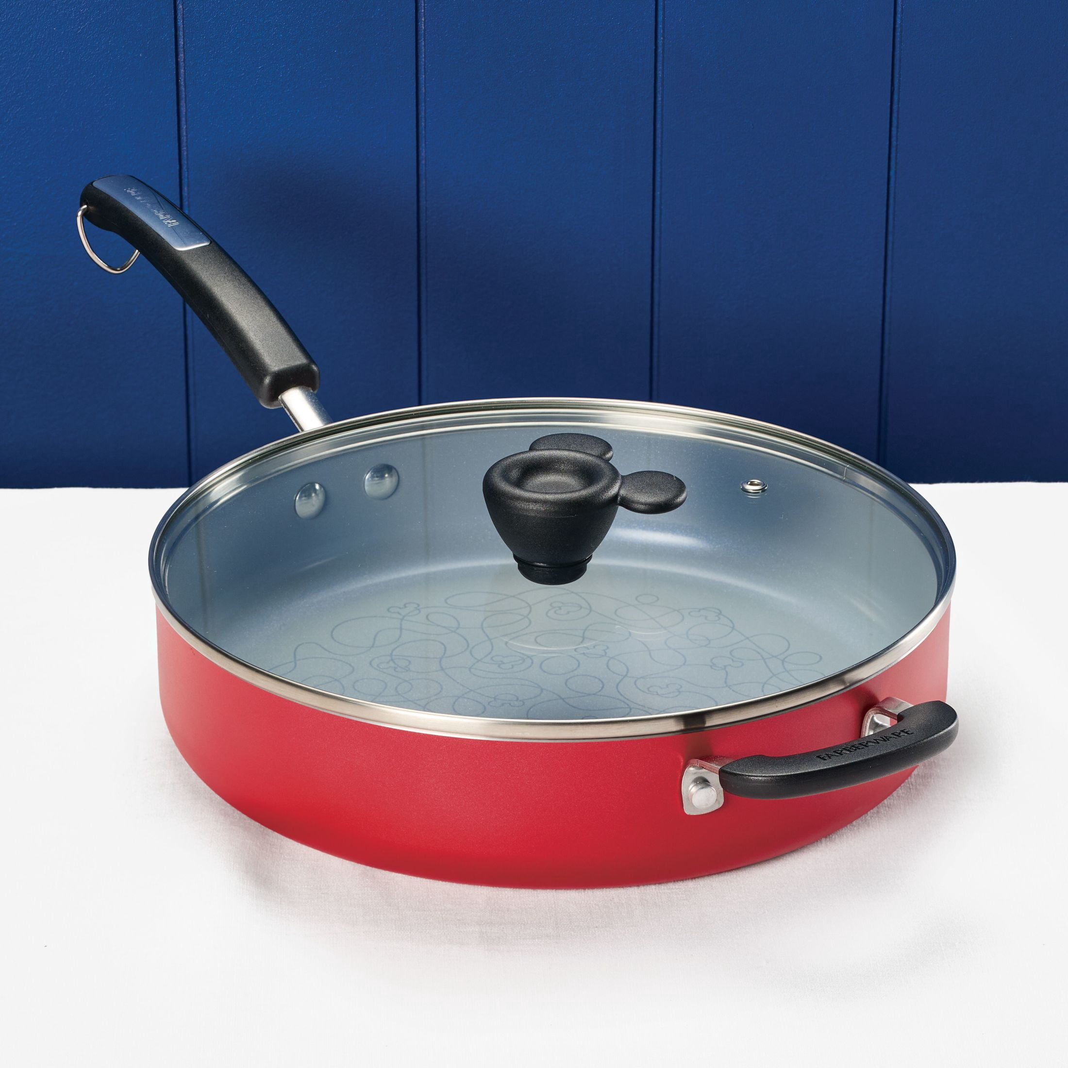 Farberware Disney Bon Voyage 4.5 Quart Ceramic Nonstick Saute Pan with Helper Handle and Lid, Dishwasher Safe, Red