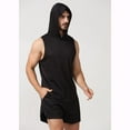 thumbnail image 3 of SWSMCLT Men's Running Hooded Vest Soft Basic Casual Tank Top Quick Dry Fit Sleeveless Summer Top High Low Slim Fit Workout Fall Black X-Small, 3 of 5